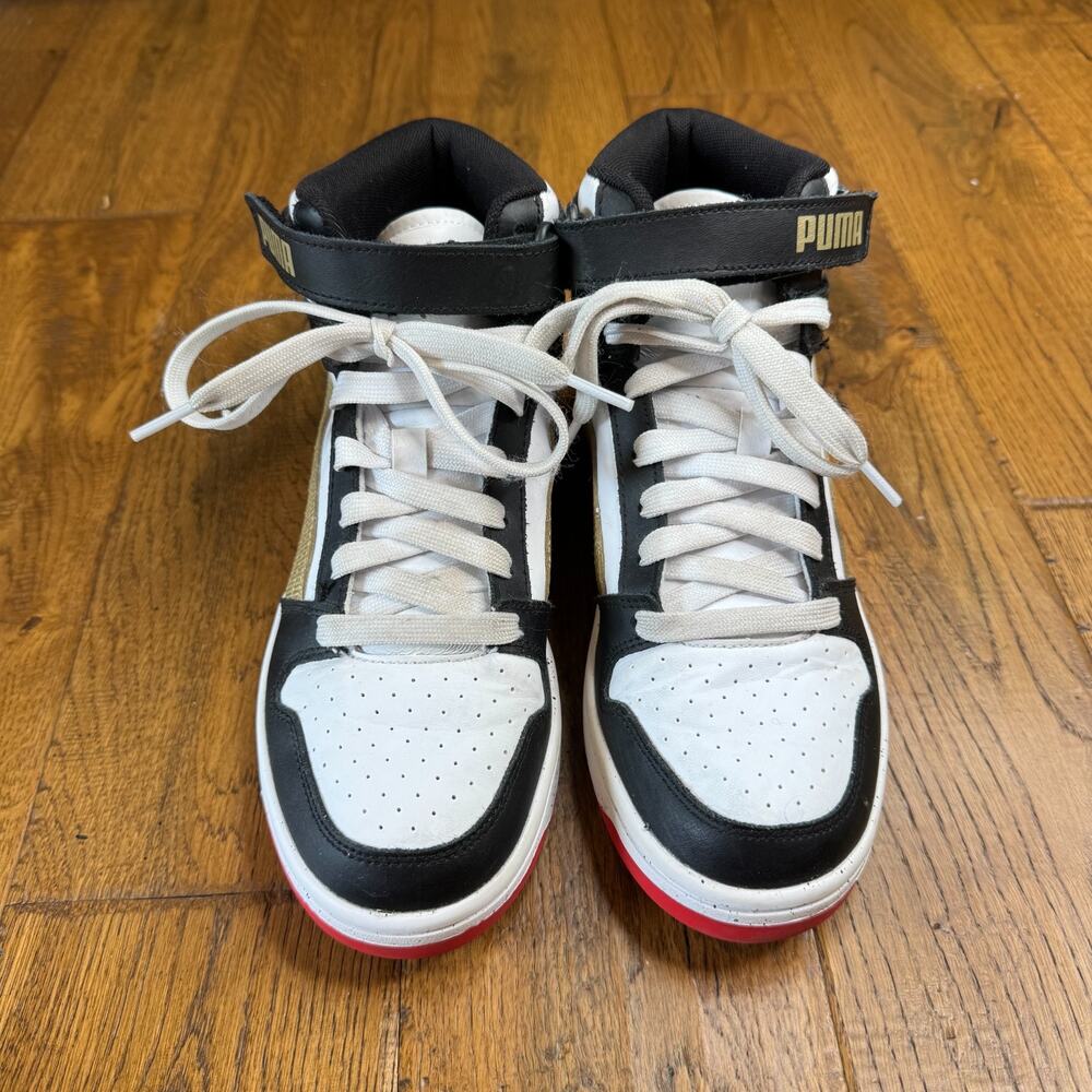 Puma RBD Rebound Game Sneaker Sz 6.5C Youth Black White Gold High Top Basketball - Picture 2 of 7